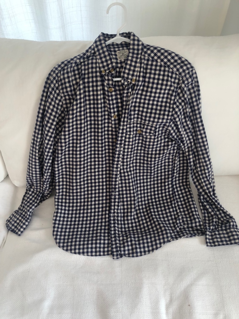 J.Crew navy and white shirt. 100% cotton. Thick material.